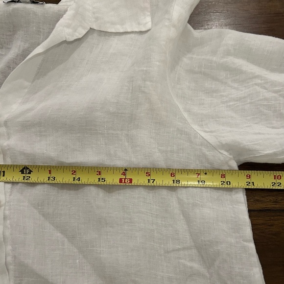 Rosemarine Italy White 100% Linen Button Front Tunic Top Size Large Tab Sleeves - Picture 5 of 9